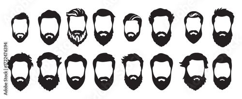 collection of man beard silhouettes hand drawn vector