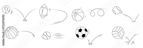 doodle sport ball trajectory bounce collection line hand