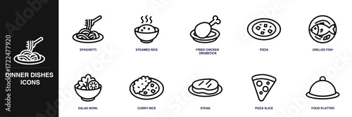 Dinner Dishes Line Icon Set