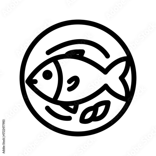 Grilled Fish Line Icon of Dinner Dishes Icon Set