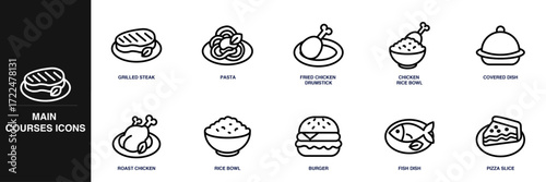 Main Courses Line Icon Set