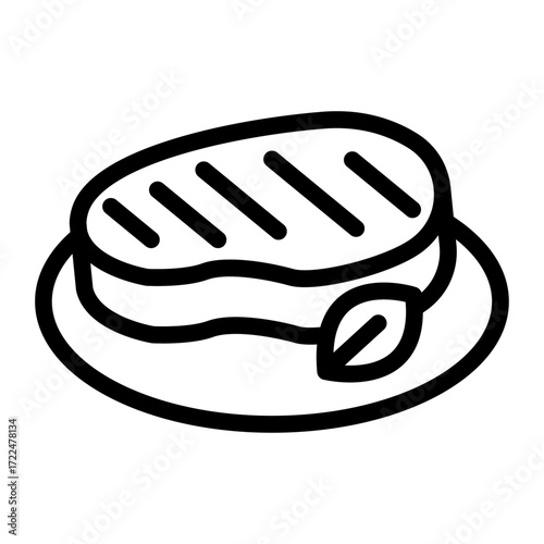 Grilled Steak Line Icon of Main Courses Icon Set