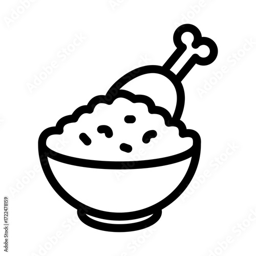 Chicken Rice Bowl Line Icon of Main Courses Icon Set
