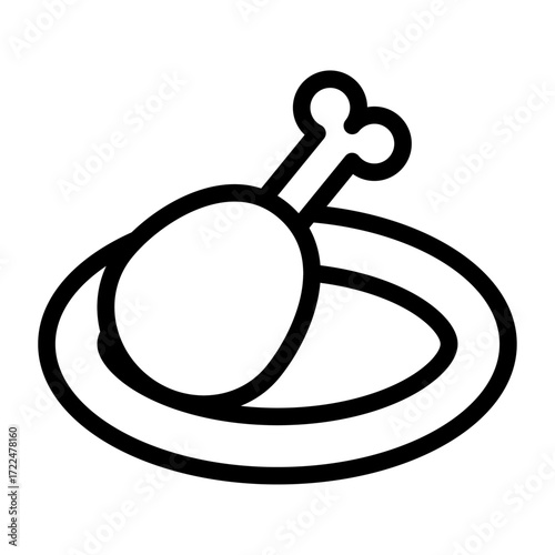 Fried Chicken Drumstick Line Icon of Main Courses Icon Set