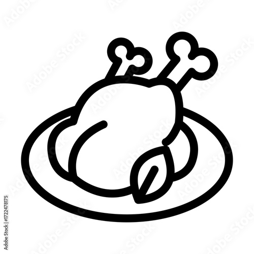 Roast Chicken Line Icon of Main Courses Icon Set