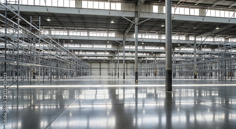Fototapeta premium Empty warehouse interior industrial building storage space distribution center logistics area racks system
