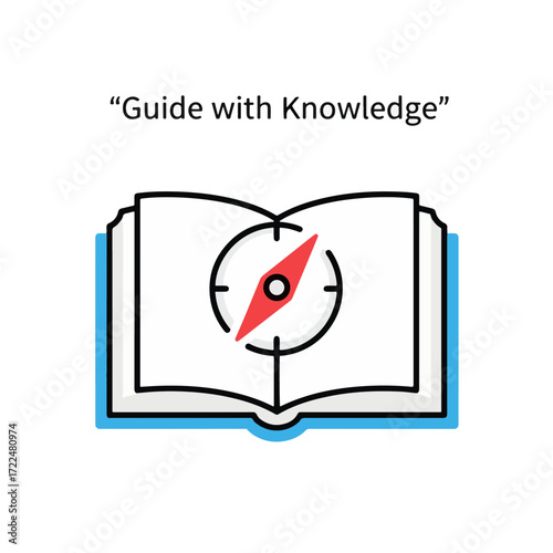 Creative flat vector icon — Flat vector 2D design compass book icon with quote Guide with Knowledge