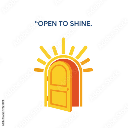 Creative flat vector icon — Flat vector 2D design sunrise door icon with quote Open to Shine