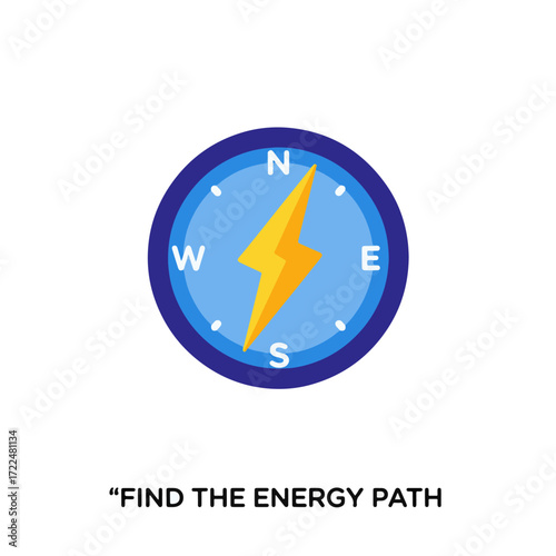 Creative flat vector icon — Flat vector 2D design lightning compass icon with quote Find the Energy Path