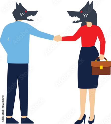 Two wolf managers shaking hands, human resource hunters

