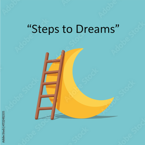 Creative flat vector icon — Flat vector 2D design ladder moon icon with quote Steps to Dreams