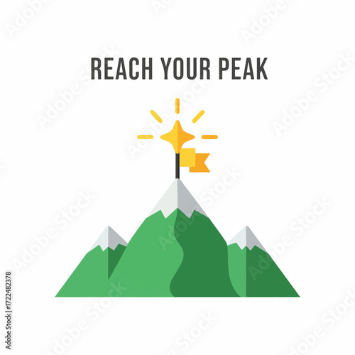 Creative flat vector icon — Flat vector 2D design mountain star icon with quote Reach Your Peak