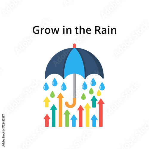 Creative flat vector icon — Flat vector 2D design umbrella arrow icon with quote Grow in the Rain