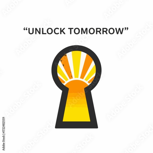 Creative flat vector icon — Flat vector 2D design keyhole sunrise icon with quote Unlock Tomorrow