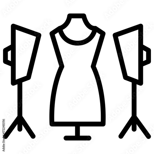 Lighting & Mannequin Setup Line Icon of Fashion Photography Icon Set