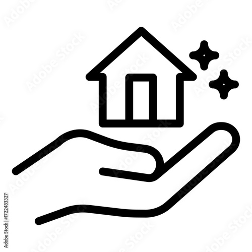 Hand Holding House Line Icon of Real Estate Photography Icon Set