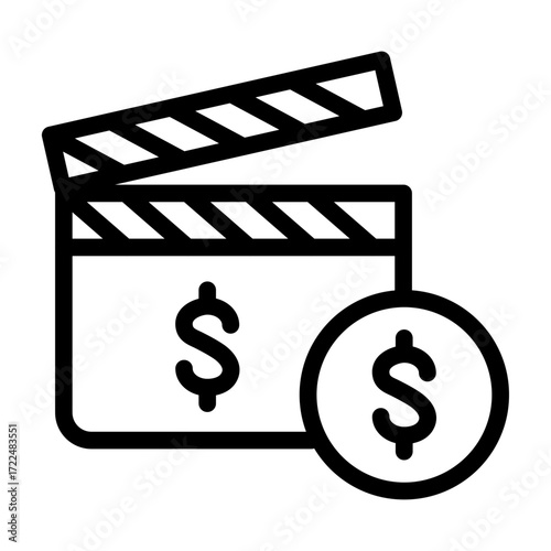 Clapperboard Dollar Sign Line Icon of Film Distribution Icon Set