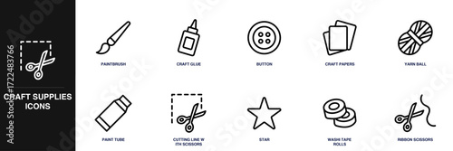 Craft Supplies Line Icon Set