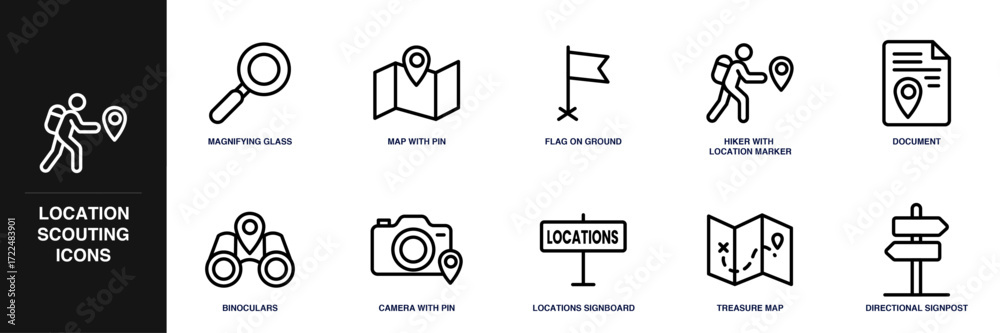 Obraz premium Location Scouting Line Icon Set