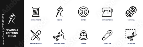 Sewing & Knitting Line Icon Set