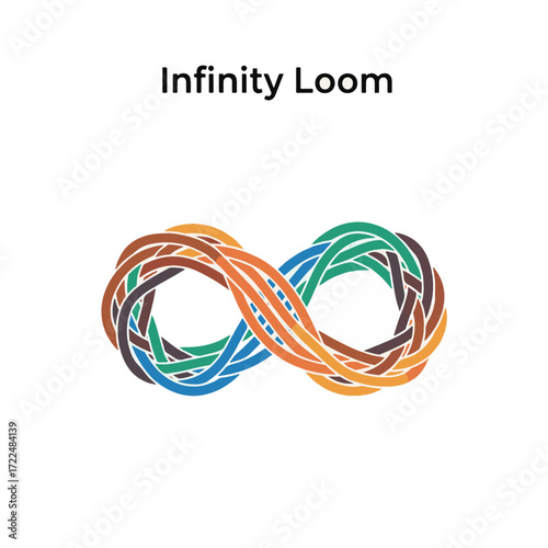 Flat vector 2D icon — Infinity Loom — 2D Flat Vector Woven Infinity Symbol in Solid Colors