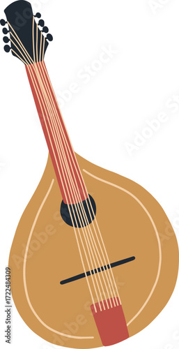 A cartoon illustration of a tan mandolin