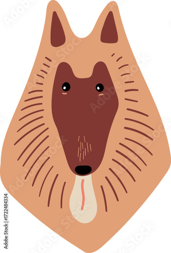 A cartoon dog with a brown face and light brown fur