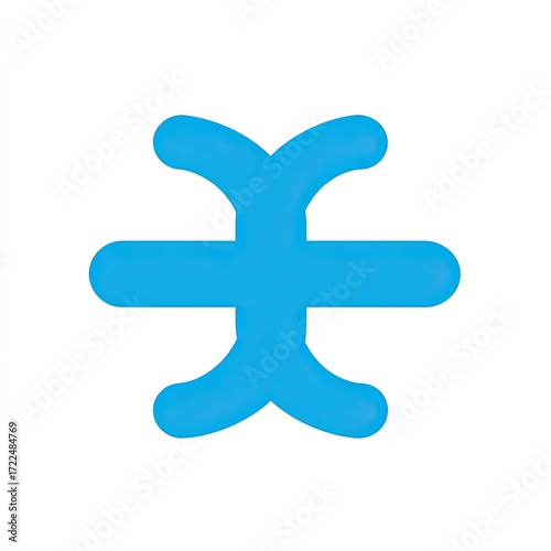 Bright blue, stylized, cross-shaped symbol