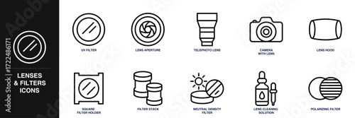 Lenses & Filters Line Icon Set