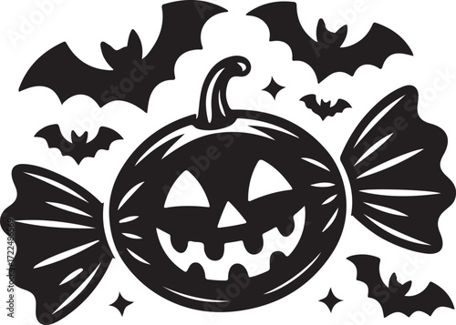 Halloween candy pumpkin face silhouette vector