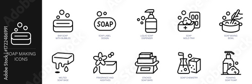 Soap Making Line Icon Set