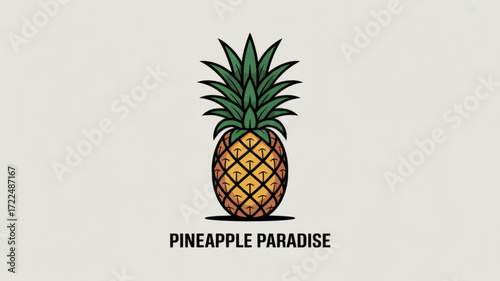 A vibrant pineapple illustration with a tropical paradise theme, showcasing the fruits unique texture and lush green crown against a neutral backdrop