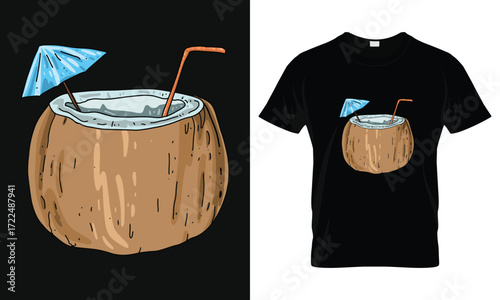 Coconut t-shirt design template printing vector art illustrator