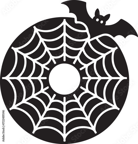 Halloween donut spider web silhouette vector