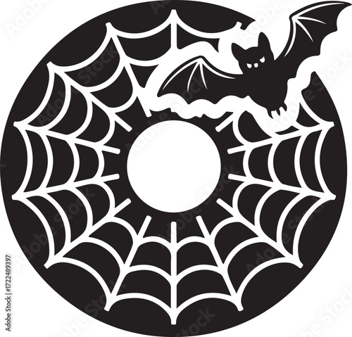 Halloween donut spider web silhouette vector