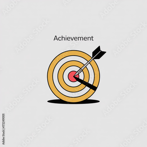 Achievement target with arrow in center, , symbolizes success and precision in this minimalist vector illustration