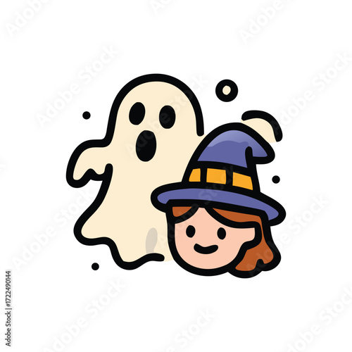 Spooky ghosts haunt the witch wearing a hat in this eerie ghost themed image.