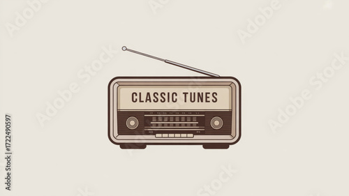 Vintage radio illustration a classic radio design with the words classic tunes on the front, evoking nostalgia and timeless music