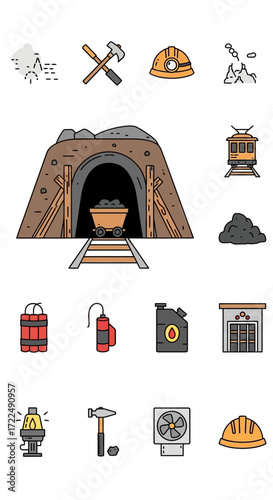 Mining industry and its tools for extracting resources from the earth.