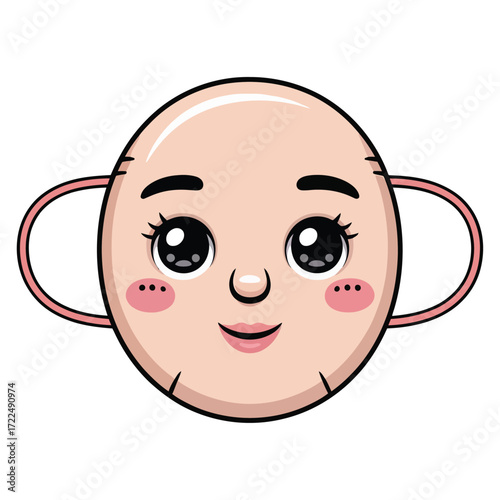 Cute kawaii face mask sheet with happy cheeks, flat cartoon vector, pastel color, white background, transparent background