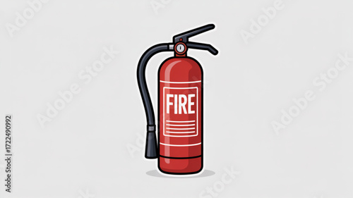 Illustration of a red fire extinguisher with the word fire on it, safety equipment for putting out fires in emergencies