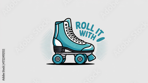 A retro roller skate with the words roll it with is perfect for 80s themed designs, parties, or skating events