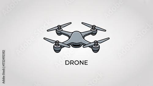 Illustration of a gray drone with four propellers on a light gray background, drone technology and aerial photography, drone