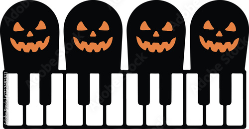 Halloween piano tombstone keys silhouette vector