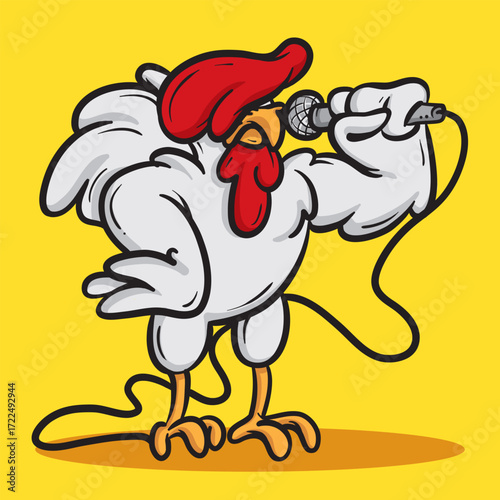 Singing Rooster Cartoon Vector Illustration