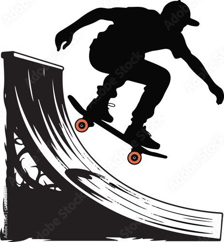 Halloween skateboarder pumpkin wheels silhouette vector