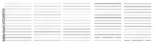 Lines, waves, zigzag, borders.  Geometric vintage line collection. Wavy zigzag lines. Wave thin line background.