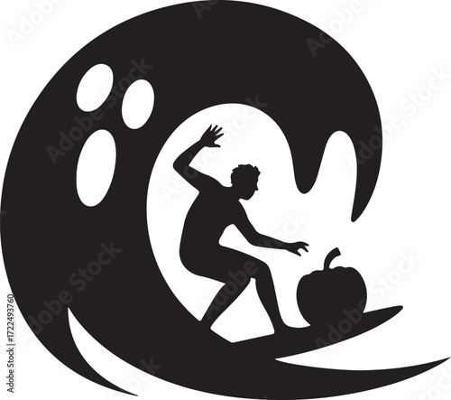 Halloween surfer ghost wave silhouette vector