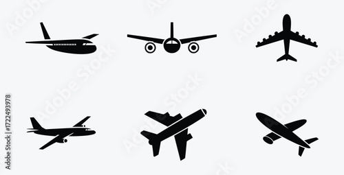 Collection of Airplane Icons in Vector Format on White Background