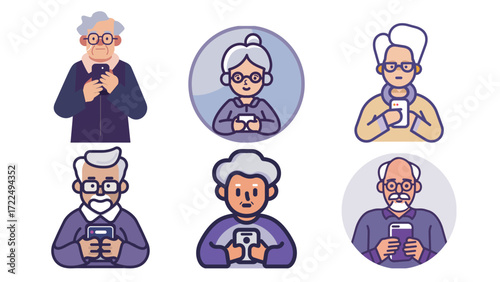 Flat vector icon of an elderly person, simple senior citizen symbol, minimal design for healthcare and retirement concepts